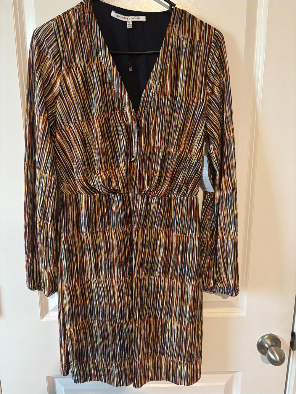 Collective Concepts Multicolor Striped V-Neck Long Sleeve Dress